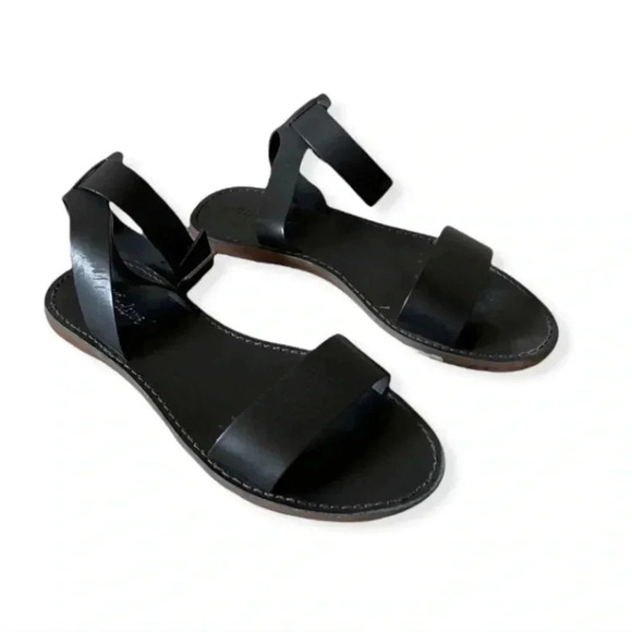 Madewell The Boardwalk Leather Ankle-Strap Black Sandal SZ 6.5 - Picture 2 of 6
